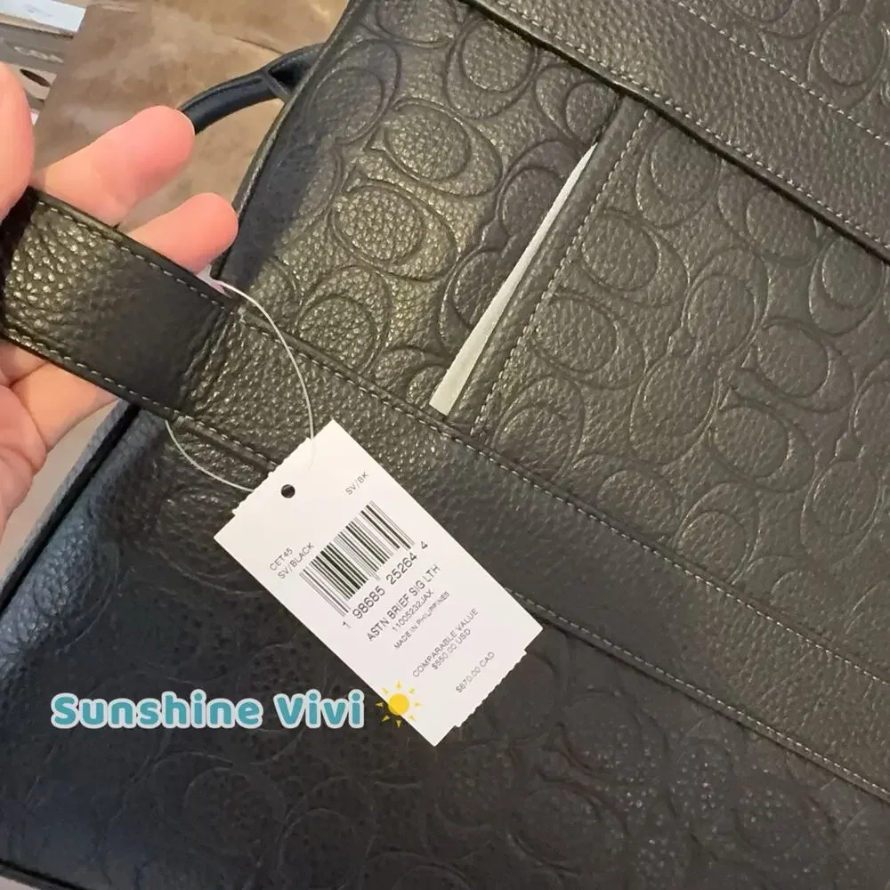 NWT Coach Austin Brief Signature Leather Silver/Black CET45 Refined Leather